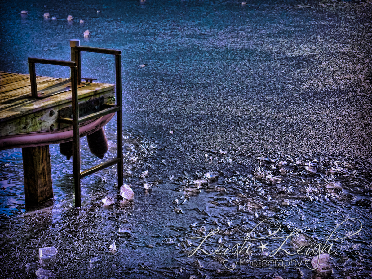 ladder and dock on icy lake