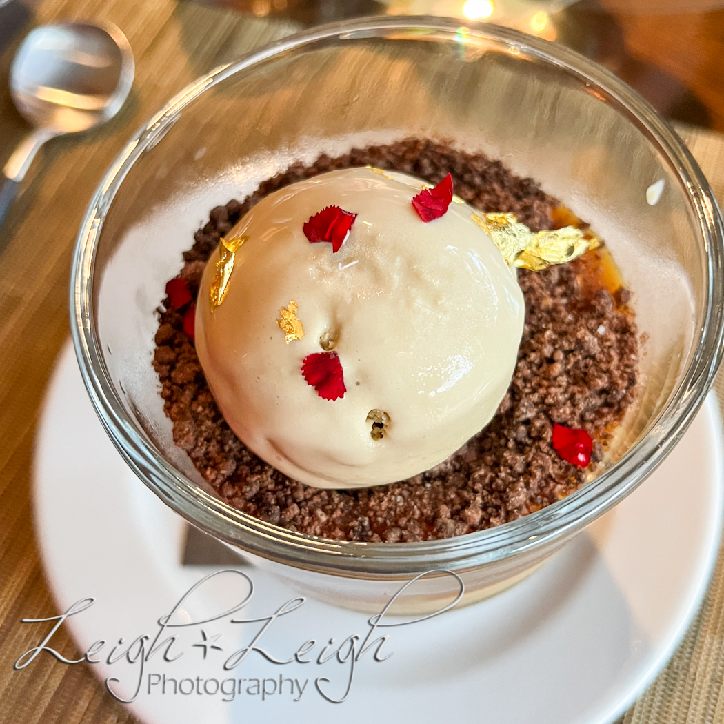 fancy dessert with gold flake sprinkles