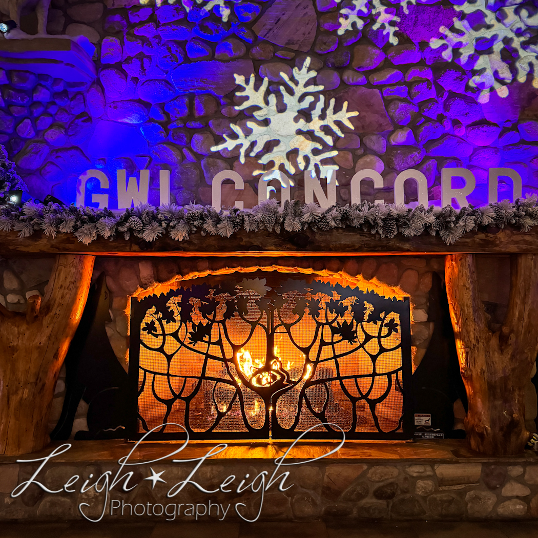 fireplace in lobby at Great Wolf Lodge