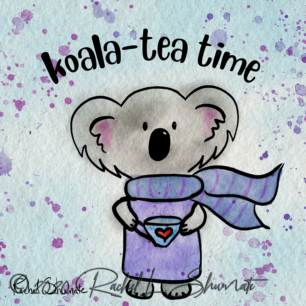 koala painting with cup of tea - koala tea time