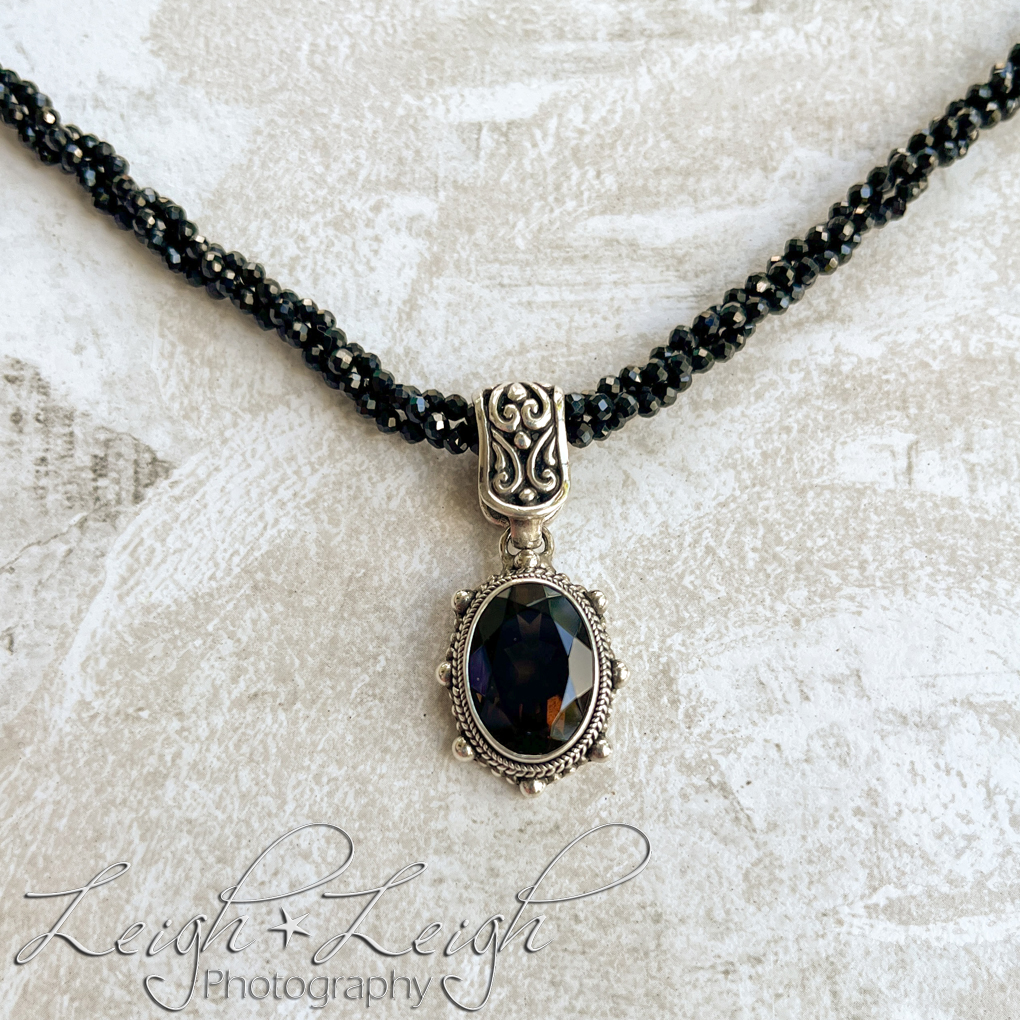 sterling silver and beaded smoky quartz necklace