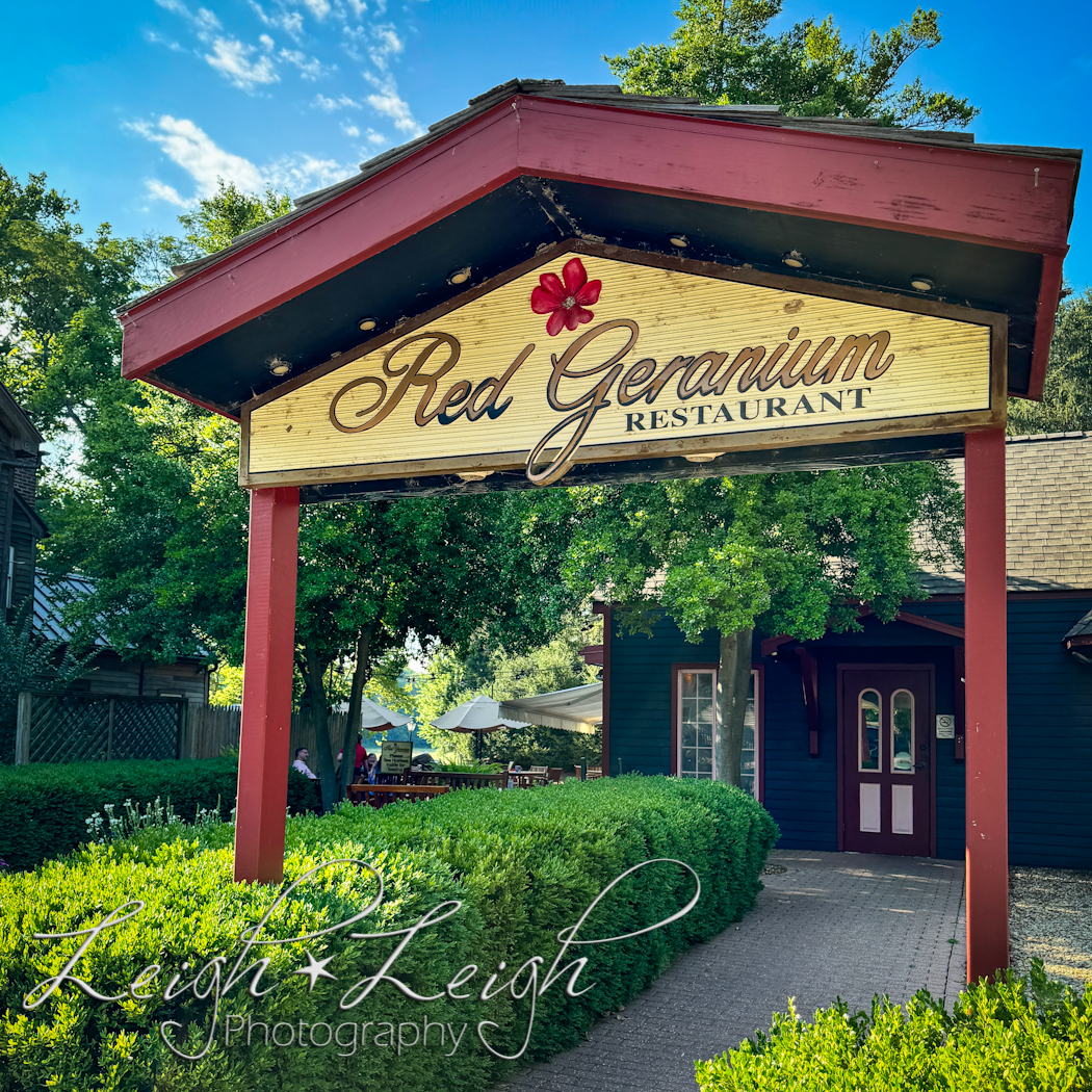 Sign for the Red Geranium Restaurant, New Harmony, IN