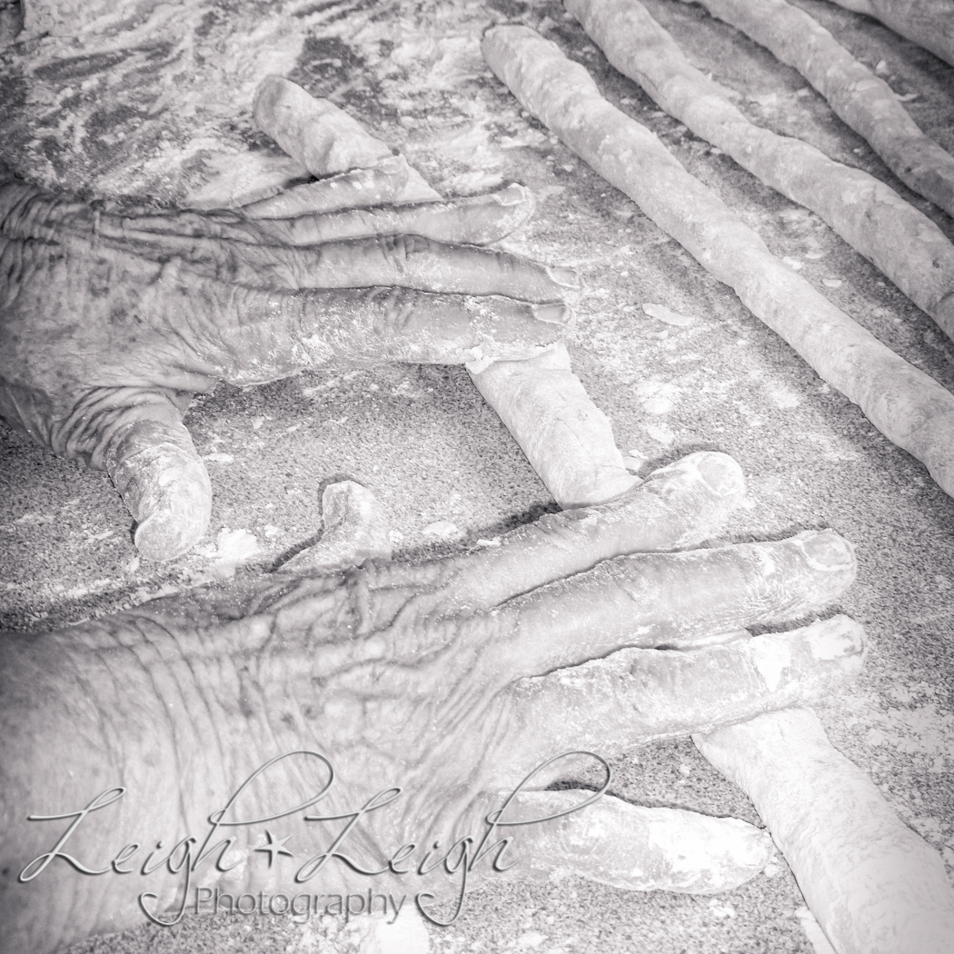 close up of Rachel's granny's hands rolling the gnocchi