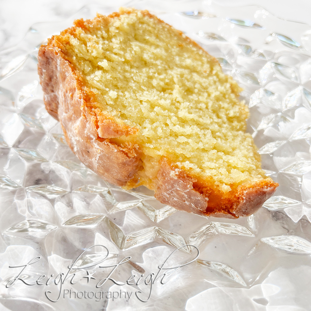 Slice of Five Flavor Pound Cake on a Plate