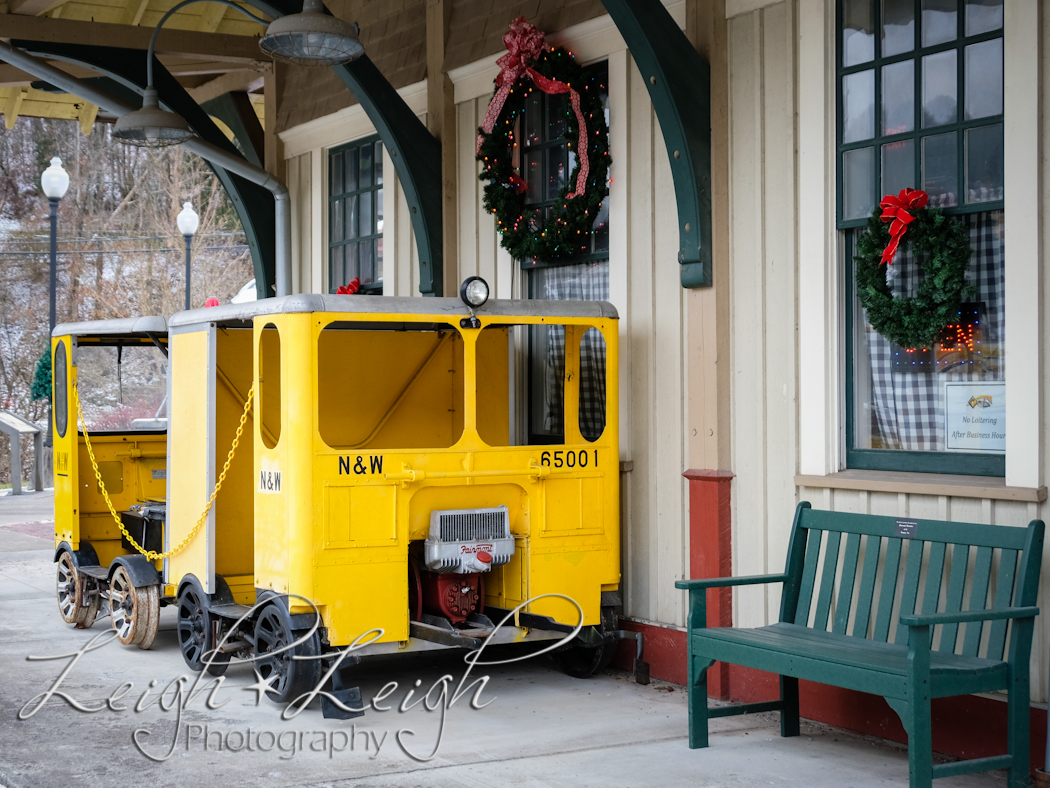 depot with toy train out front