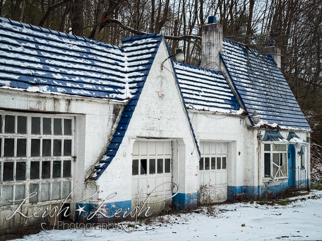 old blue and white building