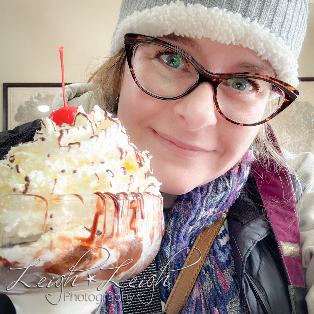 Rachel with huge bowl of ice cream