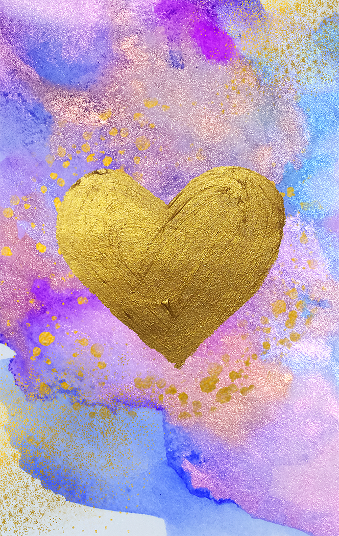 Pass between journal featuring watercolor background and gold heart